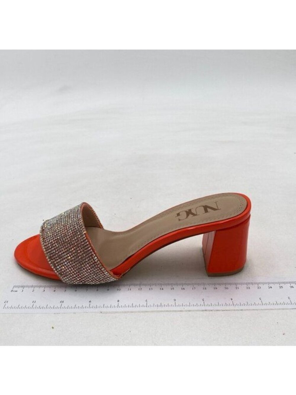 Red Rhinestone Chunky Heel Sandal Open Pointed Toe Slip on Mules Shoes